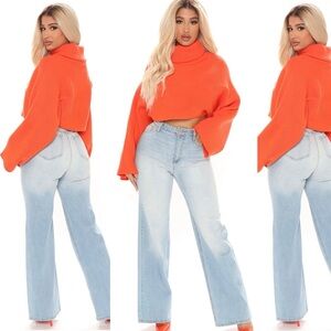 Fashion Nova Vibrant Orange Cowl Neck Sweater NWT